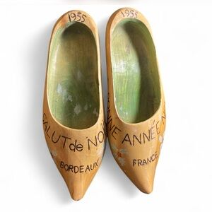 Vintage hand carved wooden clogs from France Merry Christmas & Happy New Year
